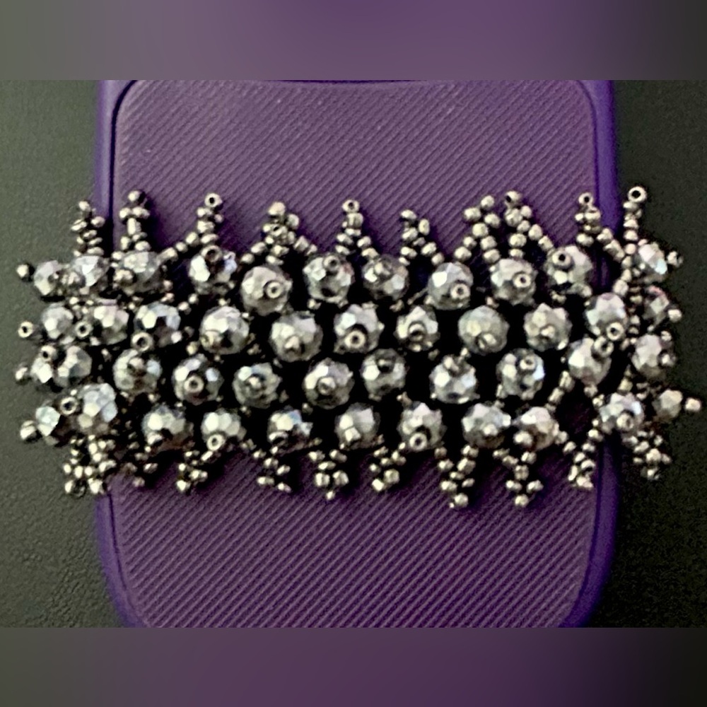 Y2K Whimsygoth Handmade Beaded Woven Bracelet Slate Grey McBling 2000s